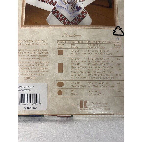 Tablecloth Blue Snowtown Snowman Village Cotton Vtg Karsten TerriSol 60 X 104 - Picture 4 of 5